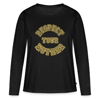 Respecte ta mère Slogan rétro universitaire - T-shirt manches longues Premium bio Femme - noir - Devant - Julia (174cm)