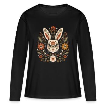 Hasen-Hasen-Liebhaber Ostern Floral Botanical Niedlich - Frauen Premium Bio Langarmshirt - Schwarz - Vorne - Julia (174cm)