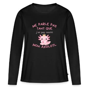 T-shirt Axolotl Kawaii Couronné Rose  - T-shirt manches longues Premium bio Femme - noir - Devant - Julia (174cm)