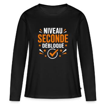Niveau Seconde Débloqué Badge - T-shirt manches longues Premium bio Femme - noir - Devant - Julia (174cm)
