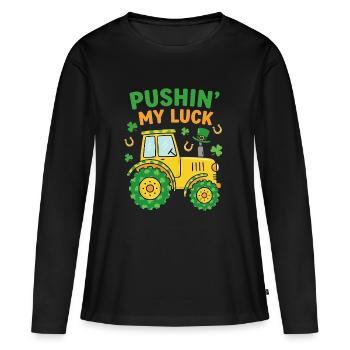 Pushin' My Luck St Patricks Day Tractor - Frauen Premium Bio Langarmshirt - Schwarz - Vorne - Julia (174cm)