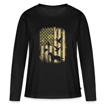 Chien Silhouette du drapeau des États-Unis - T-shirt manches longues Premium bio Femme - noir - Devant - Julia (174cm)