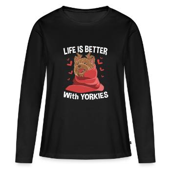 Yorkshire Terrier - Frauen Premium Bio Langarmshirt - Schwarz - Vorne - Julia (174cm)