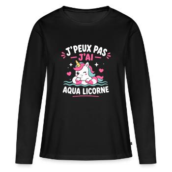 Aqua Licorne Pastel - T-shirt manches longues Premium bio Femme - noir - Devant - Julia (174cm)