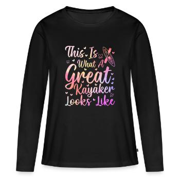 Voilà à quoi ressemble un excellent kayakiste : le canoë - T-shirt manches longues Premium bio Femme - noir - Devant - Julia (174cm)