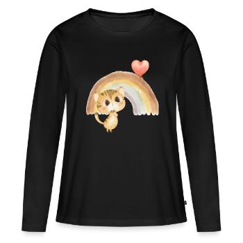 Chaton aquarelle sous l’arc-en-ciel - T-shirt manches longues Premium bio Femme - noir - Devant - Julia (174cm)