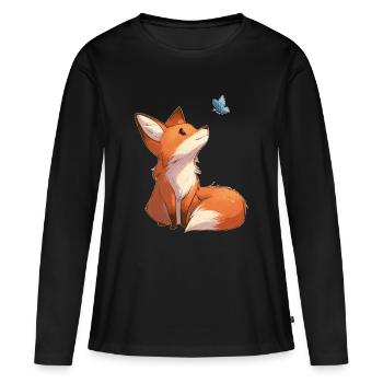 Renard avec papillon - T-shirt manches longues Premium bio Femme - noir - Devant - Julia (174cm)