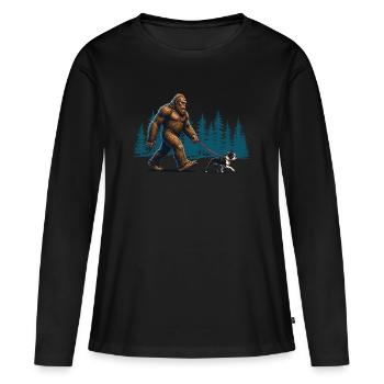 Boston Terrier Bigfoot Drôle drôle de Cryptide Amoureux - T-shirt manches longues Premium bio Femme - noir - Devant - Julia (174cm)