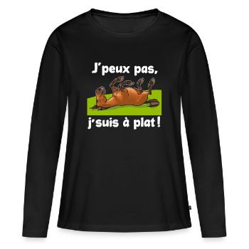 J'peux pas, j'suis à plat! - T-shirt manches longues Premium bio Femme - noir - Devant - Julia (174cm)