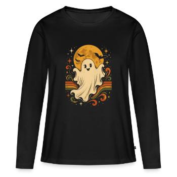 Lune Fantôme avec Balançoire Arc-en-ciel - T-shirt manches longues Premium bio Femme - noir - Devant - Julia (174cm)