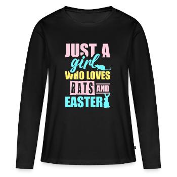 Simplement une fille qui adore les rats et Pâques - T-shirt manches longues Premium bio Femme - noir - Devant - Julia (174cm)