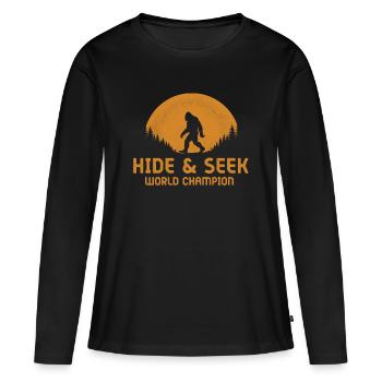 Champion du monde de cache-cache Bigfoot Sasquatch - T-shirt manches longues Premium bio Femme - noir - Devant - Julia (174cm)