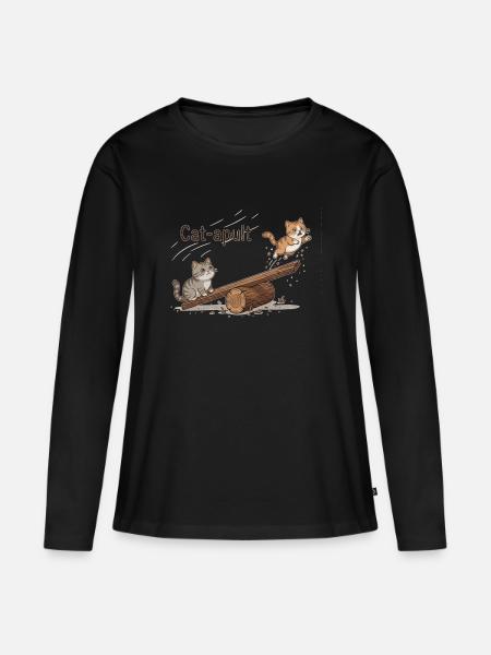 Aventure du Chat Catapulte - T-shirt manches longues Premium bio Femme - noir