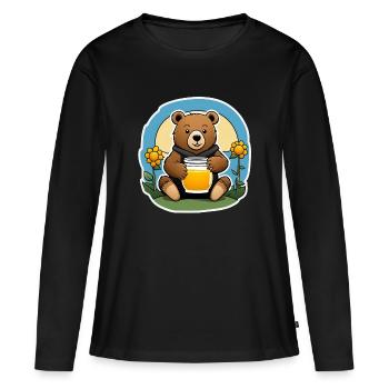 Ourson au Pot de Miel - T-shirt manches longues Premium bio Femme - noir - Devant - Julia (174cm)