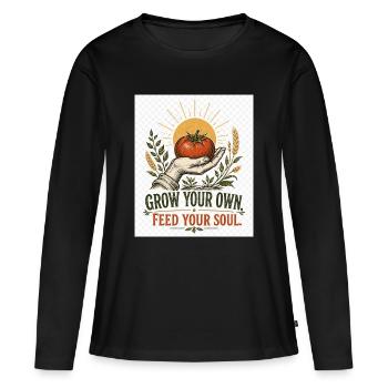 Faites grandir votre propre âme – nourrissez votre âme - T-shirt manches longues Premium bio Femme - noir - Devant - Julia (174cm)