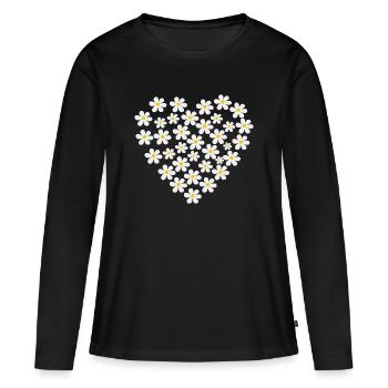 Gänseblümchen Herz | Florales Blumenherz - Frauen Premium Bio Langarmshirt - Schwarz - Vorne - Julia (174cm)
