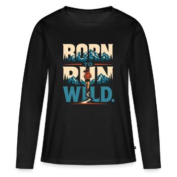 Trailrunning – Geboren, um wild zu laufen - Frauen Premium Bio Langarmshirt - Schwarz - Vorne - Julia (174cm)