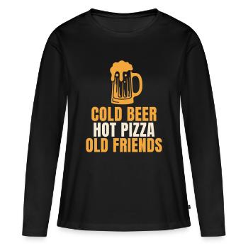 Bière froide, pizza chaude, vieux amis qui disent - T-shirt manches longues Premium bio Femme - noir - Devant - Julia (174cm)
