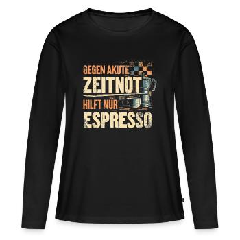 Schach Geschenk T-Shirt | Zeitnot Kaffee Motiv - Frauen Premium Bio Langarmshirt - Schwarz - Vorne - Julia (174cm)