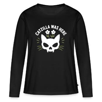 Crâne CatZilla avec des fleurs - T-shirt manches longues Premium bio Femme - noir - Devant - Julia (174cm)