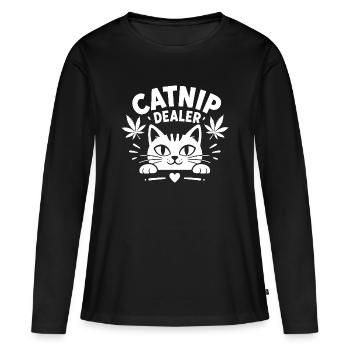 Illustration de chat Dealer Cat - T-shirt manches longues Premium bio Femme - noir - Devant - Julia (174cm)