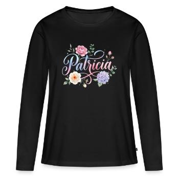 Fontaine de fleurs Patricia - T-shirt manches longues Premium bio Femme - noir - Devant - Julia (174cm)