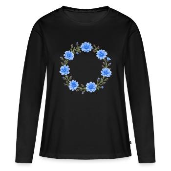 (Extraordinaire) motif de couronne de chicorée - T-shirt manches longues Premium bio Femme - noir - Devant - Julia (174cm)