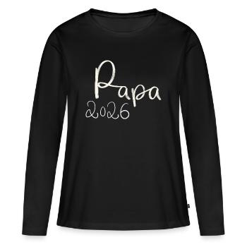 Lettrage à la main Papa 2026 - T-shirt manches longues Premium bio Femme - noir - Devant - Julia (174cm)