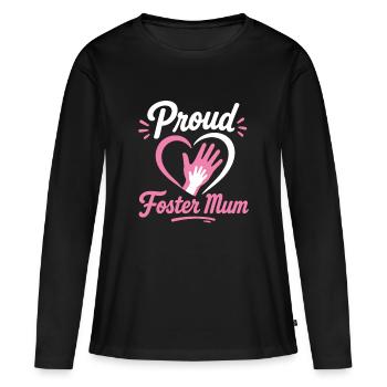 Proud Foster Mum Heart Emblem - Women's Premium Organic Long Sleeve Shirt - black - Front - Julia (174cm)