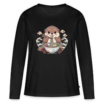 Loutre avec nouilles ramen - T-shirt manches longues Premium bio Femme - noir - Devant - Julia (174cm)