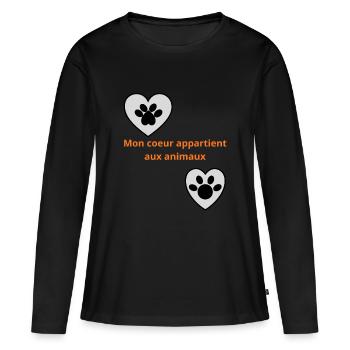 Mon_coeur_appartient_aux_animaux - T-shirt manches longues Premium bio Femme - noir - Devant - Julia (174cm)