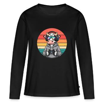 Cow Gamer - T-shirt manches longues Premium bio Femme - noir - Devant - Julia (174cm)