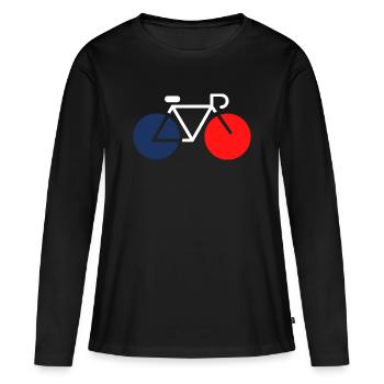 Vélo blanc bleu rouge  - T-shirt manches longues Premium bio Femme - noir - Devant - Julia (174cm)