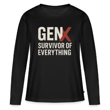 Survivant de tout de la génération X | Drôle de génération X - T-shirt manches longues Premium bio Femme - noir - Devant - Julia (174cm)