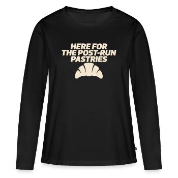 Here For The Post-Run Pastries Run Club Badge Shir - Women's Premium Organic Long Sleeve Shirt - black - Front - Julia (174cm)