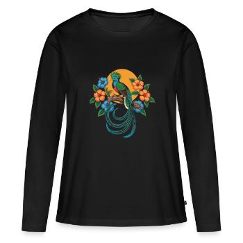 Quetzal avec de longues plumes de queue à l’avant - T-shirt manches longues Premium bio Femme - noir - Devant - Julia (174cm)