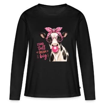 Stand Tall Dream Big Kuh Shirt - Frauen Premium Bio Langarmshirt - Schwarz - Vorne - Julia (174cm)