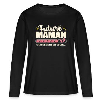 Future Maman Chargement En Cours Grossesse - T-shirt manches longues Premium bio Femme - noir - Devant - Julia (174cm)