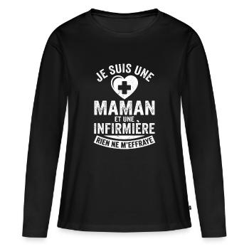 Maman Infirmière Rien Ne M'effraye Cadeau - T-shirt manches longues Premium bio Femme - noir - Devant - Julia (174cm)
