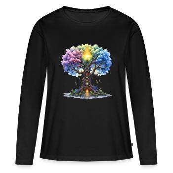 Arbre de la Lumière et Tour de la Magie - T-shirt manches longues Premium bio Femme - noir - Devant - Julia (174cm)