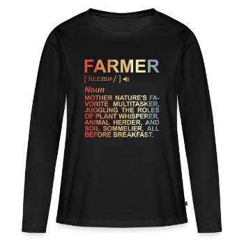 Description de l’agriculteur - T-shirt manches longues Premium bio Femme - noir - Devant - Julia (174cm)