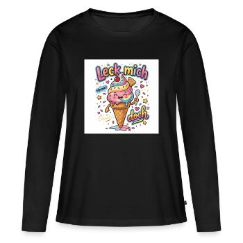 Leck mich Eiscreme Spaß - Frauen Premium Bio Langarmshirt - Schwarz - Vorne - Julia (174cm)