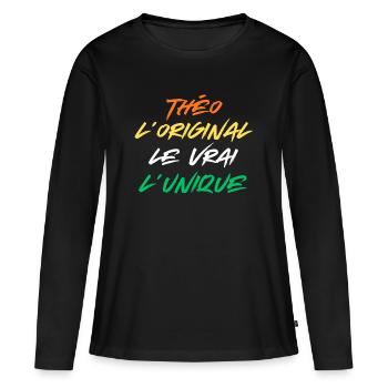 théo Homme L'original Le Vrai L'unique Prénom théo - T-shirt manches longues Premium bio Femme - noir - Devant - Julia (174cm)