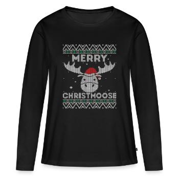 Joyeux Noël Moose Drôle Cadeau de Noël Moose - T-shirt manches longues Premium bio Femme - noir - Devant - Julia (174cm)