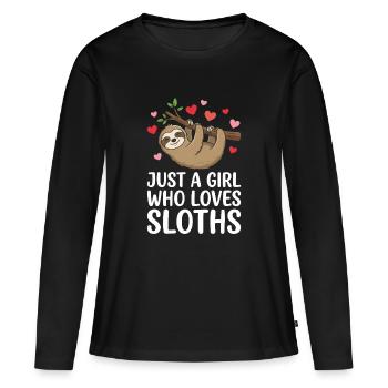 La fille aime les paresseux - T-shirt manches longues Premium bio Femme - noir - Devant - Julia (174cm)