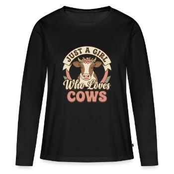 La fille adore les vaches - T-shirt manches longues Premium bio Femme - noir - Devant - Julia (174cm)
