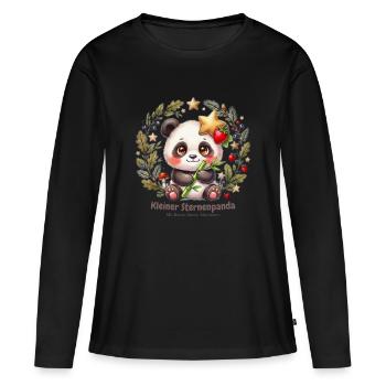 Kleiner Sternen Panda im Blattkranz - Frauen Premium Bio Langarmshirt - Schwarz - Vorne - Julia (174cm)