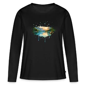 Panorama de lac de montagne dans un style aquarelle - T-shirt manches longues Premium bio Femme - noir - Devant - Julia (174cm)
