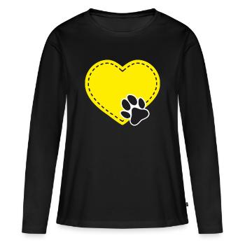 Cœur jaune personnalisable avec patte de chien - T-shirt manches longues Premium bio Femme - noir - Devant - Julia (174cm)