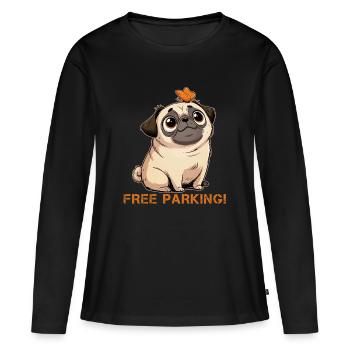 Parking gratuit pour carlin drôle - T-shirt manches longues Premium bio Femme - noir - Devant - Julia (174cm)